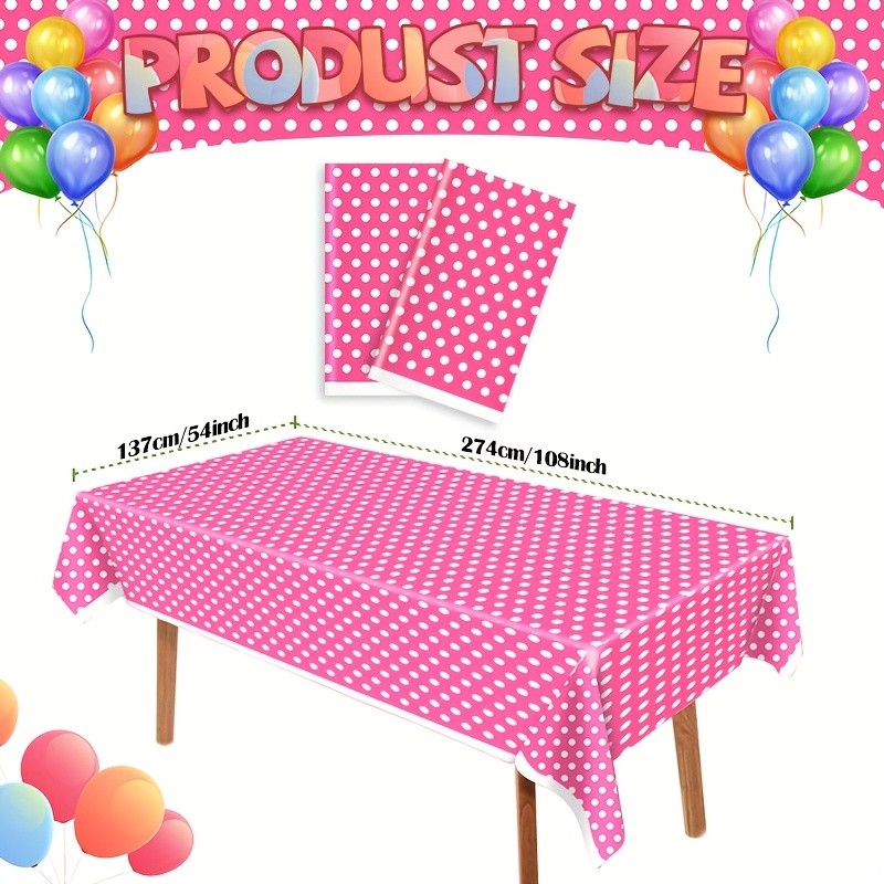 4Pcs Rose Dot Tablecloths - Plastic Disposable Rose and White Tablecloths