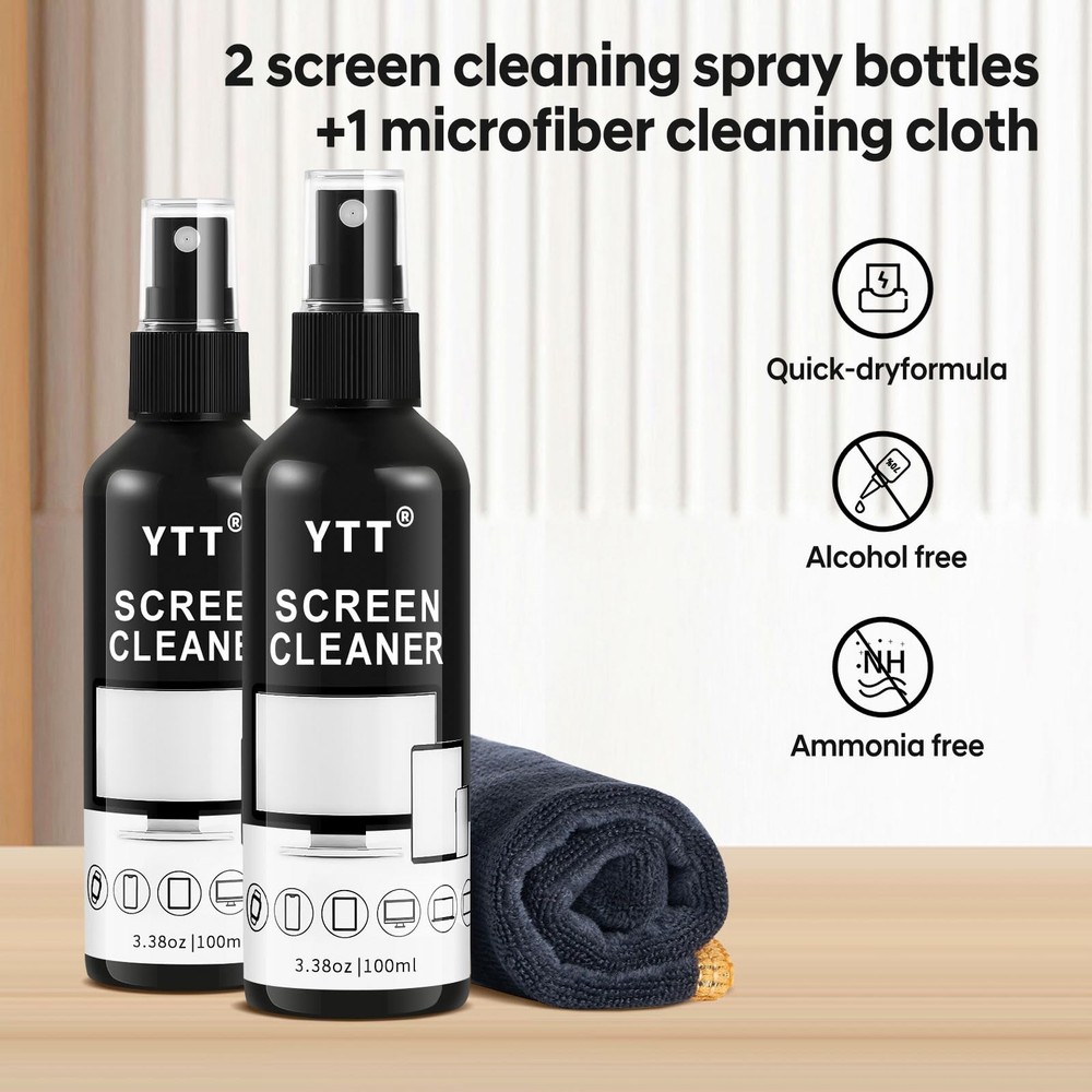 Screen Cleaner Spray Kit (2X) - TV and 2 Pack, Black