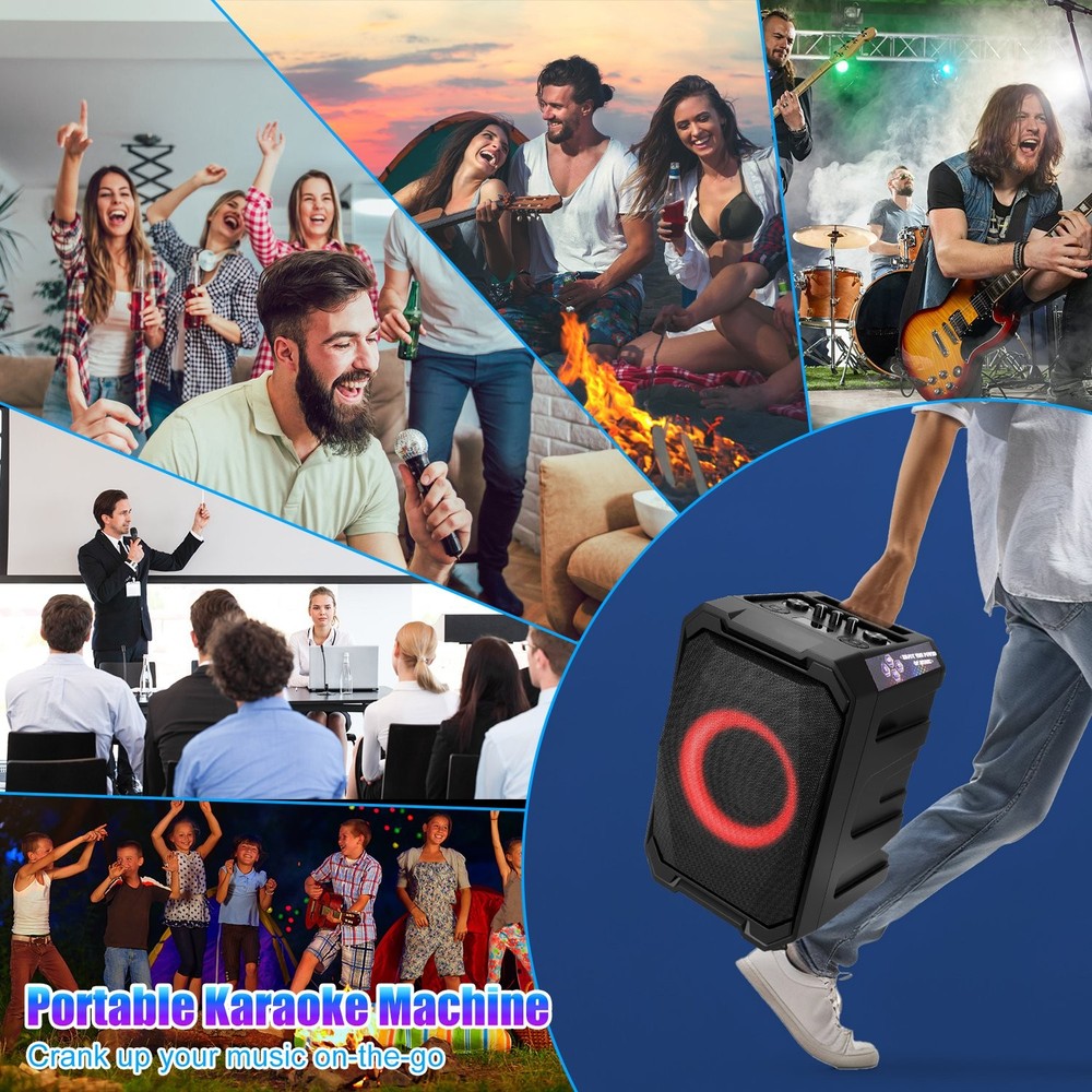 Portable Wireless Party Speaker W/ LED Light &2 Wireless Mics Remote Control