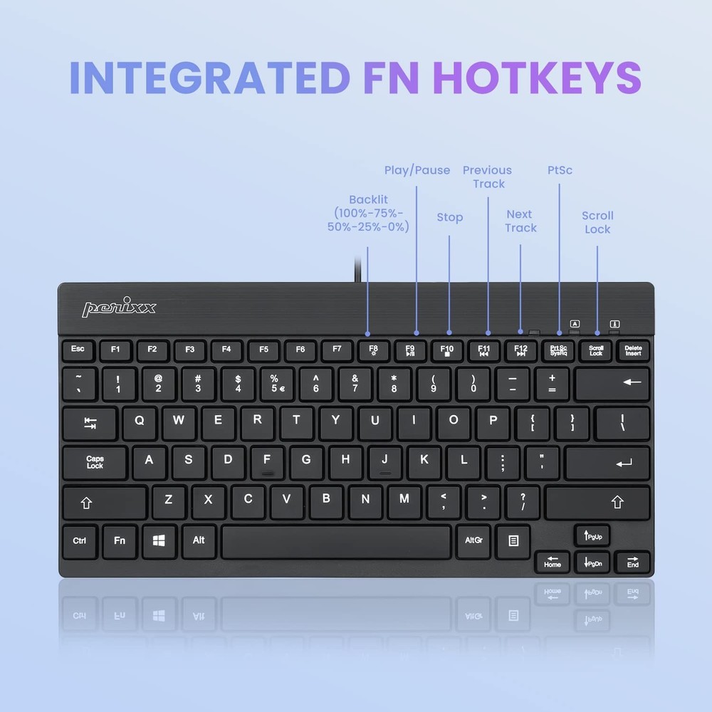 PERIBOARD-326 Wired Mini Backlit USB Keyboard with Low Profile Keys, US Engli...