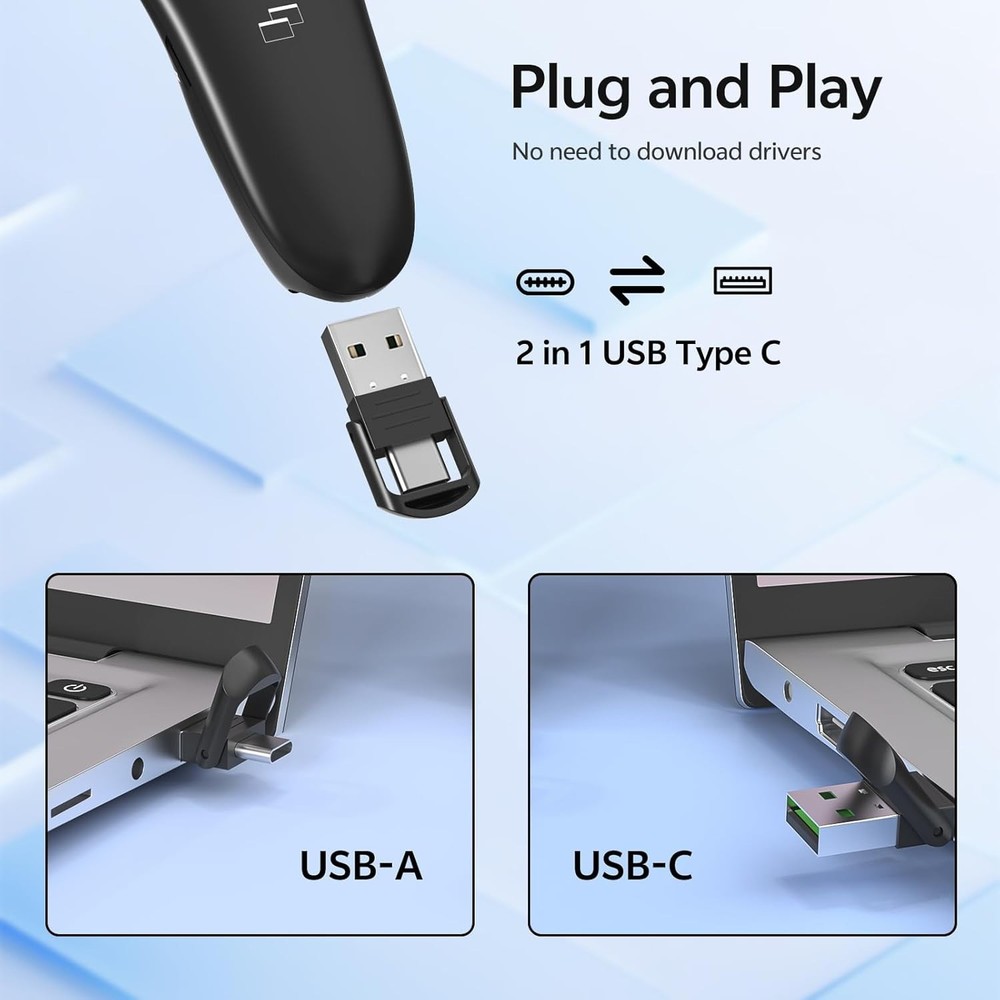 Wireless Presentation Clicker USB-C Rechargeable w/ Case & Red Laser – PPT & oth