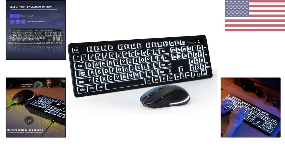 Rechargeable Backlit Large Print Keyboard with Mouse for Enhanced Visibility