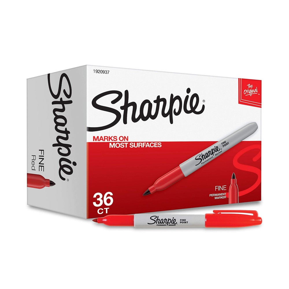Sharpie Permanent Markers, Fine Tip, Red, 36 Count - Marks on Paper, Plastic,...