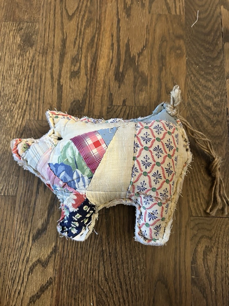 Stuffed Primitive Pig 9” From Feedsack Quilt