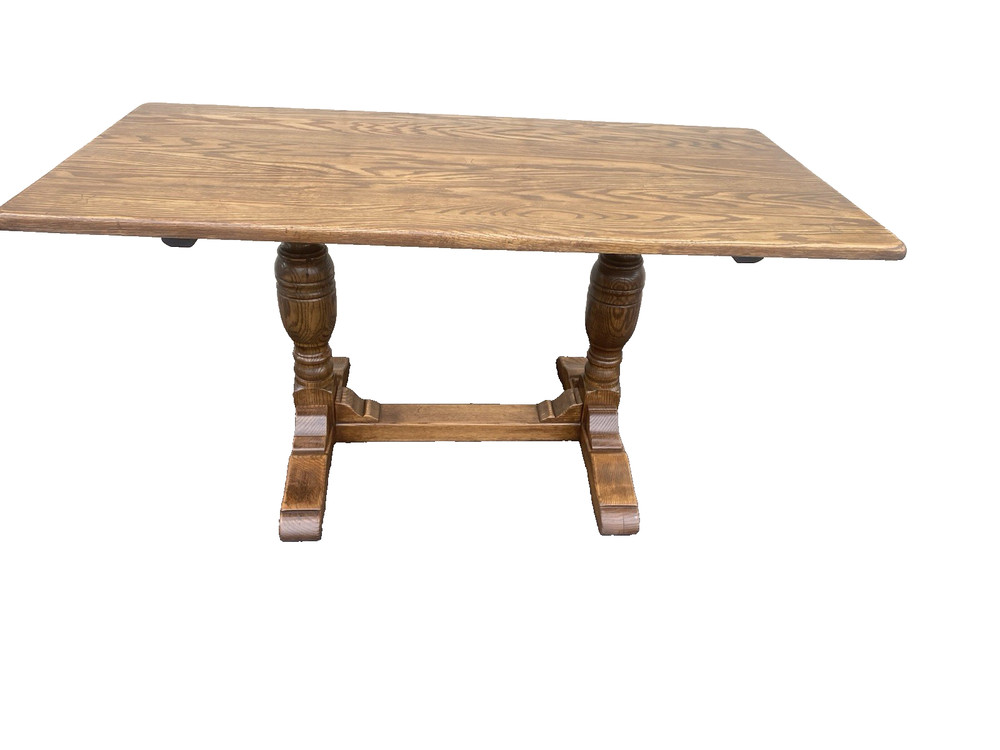 66523 Solid Oak Double Pedestal Trestle Dining Table