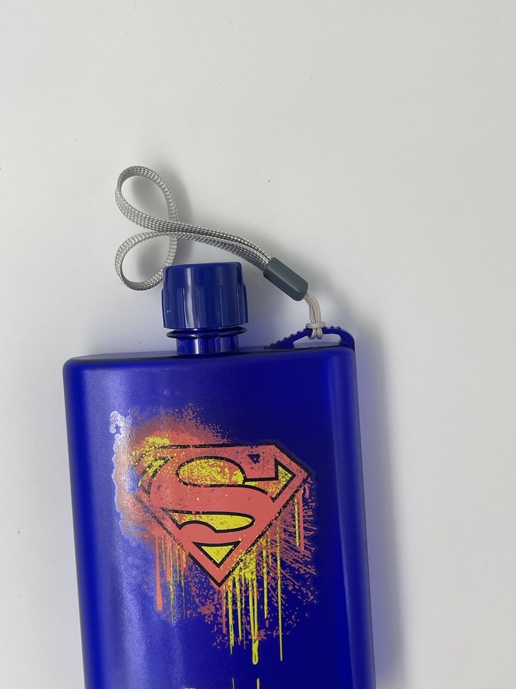 Superman Plastic Flask / Bottle w/Screw Top Lid & Nylon Loop Handle DC Comics