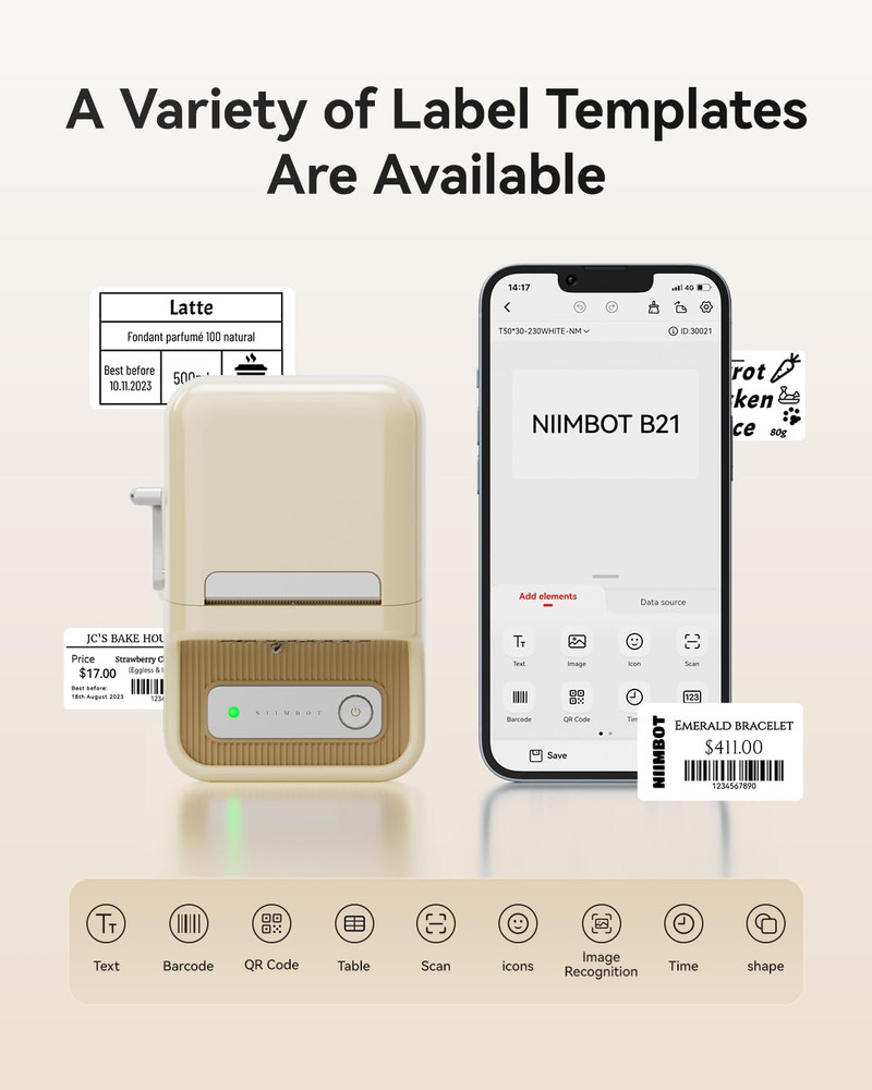 B21 Label Maker, 2 Inch Portable Thermal Label Printer, Label Maker Machine with