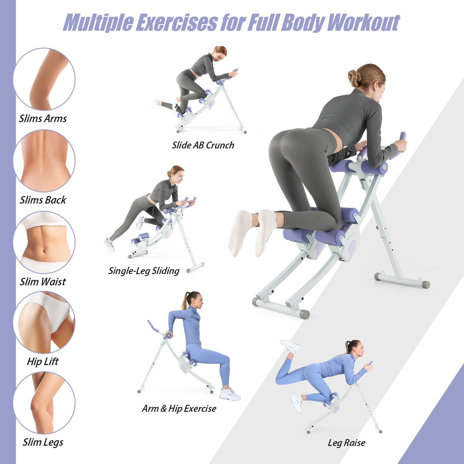 Adjustable Heights Ab Machine Foldable Core & Abdominal Workout Trainer Cruncher