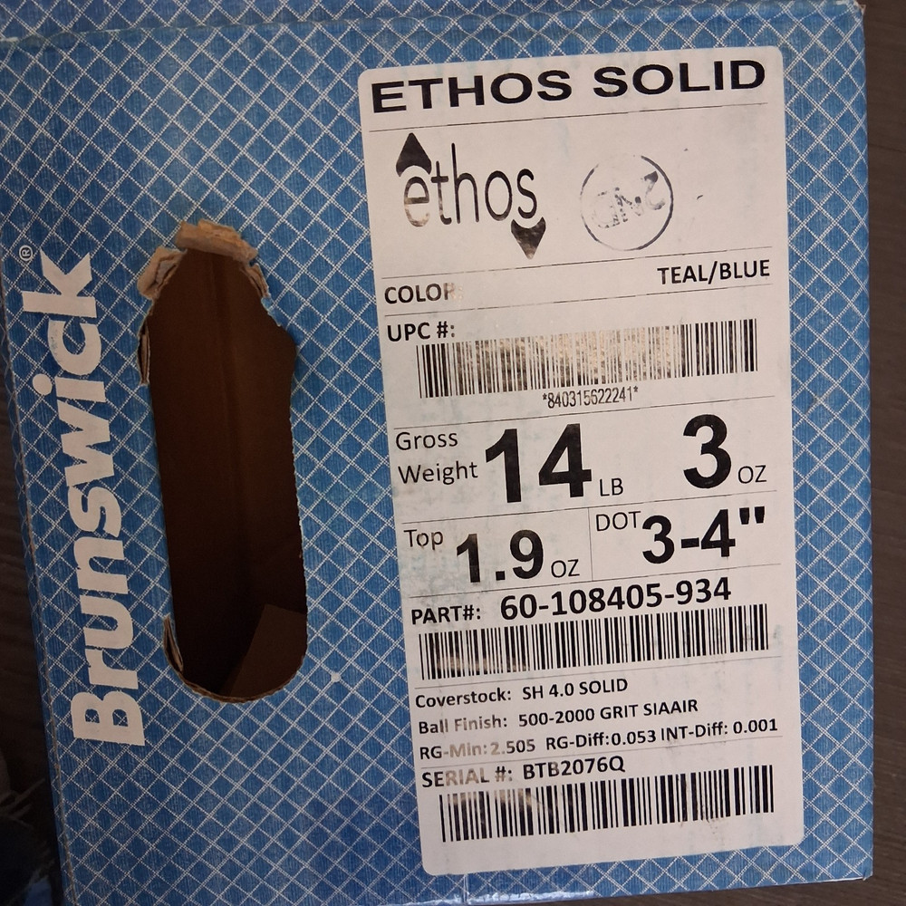 Brunswick Ethos Solid BOWLING BALL 14 lb. NEW IN BOX #076