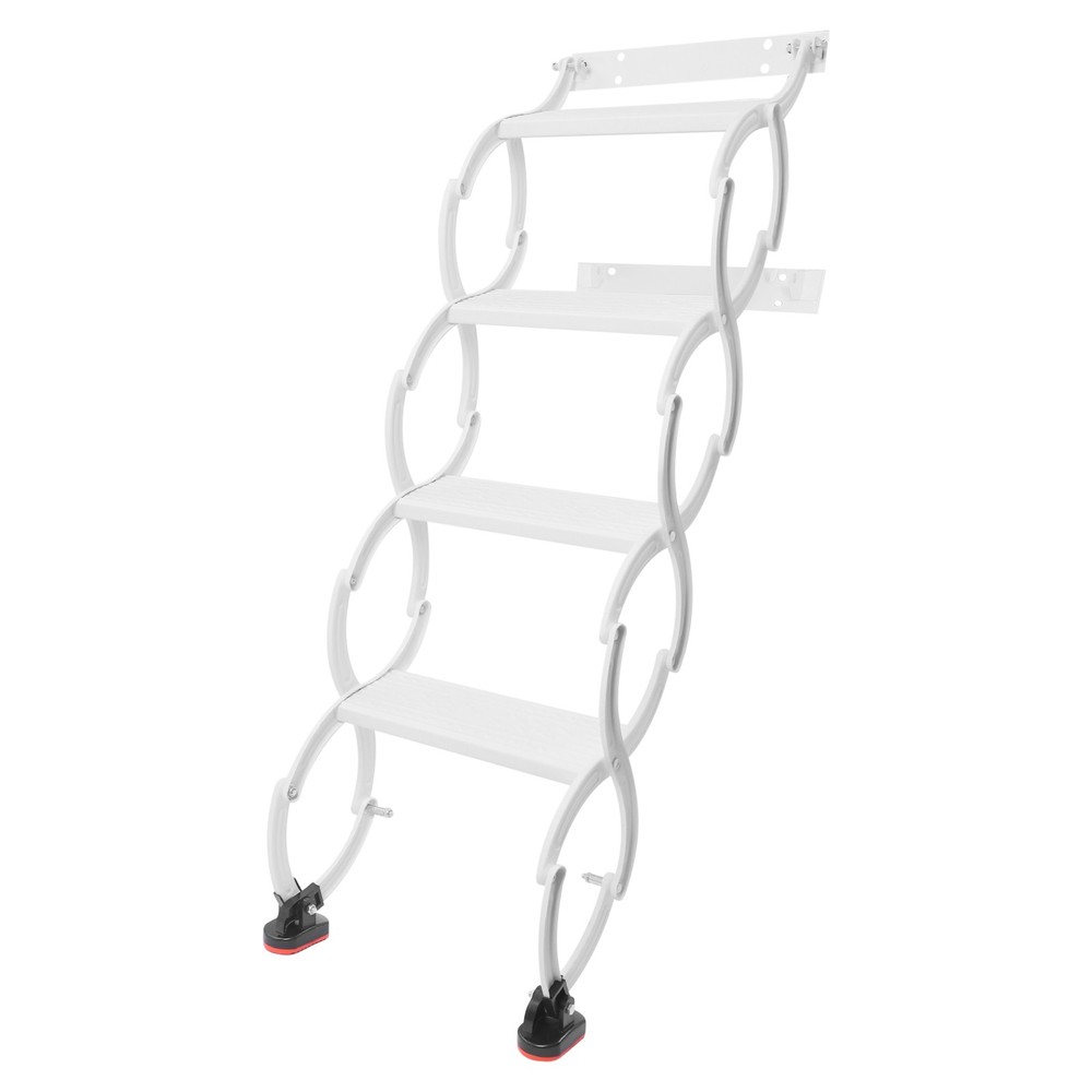 4-Step Wall Mounted Folding Ladder, White Retractable Telescoping Step Ladders