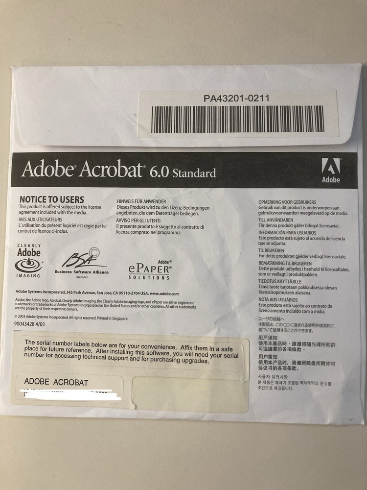 Adobe Acrobat 6.0 Standard (Windows) CD w/ Key, for bundles