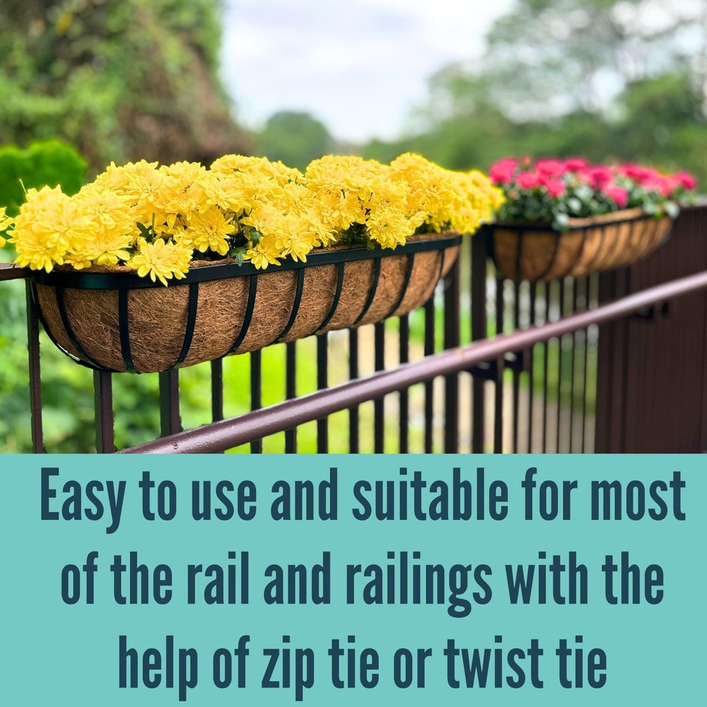 LaLaGreen Railing Planters Box (2 Pack, 30") Black Metal Large Rectangular Wi...