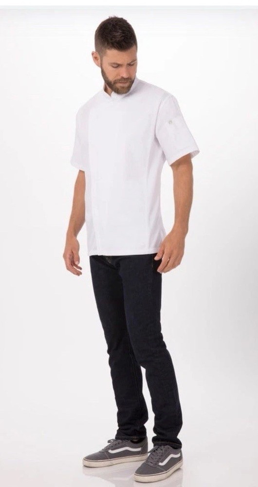 Chef Works Springfield Chef Coat Large White Double Breasted Covered Buttons NWT