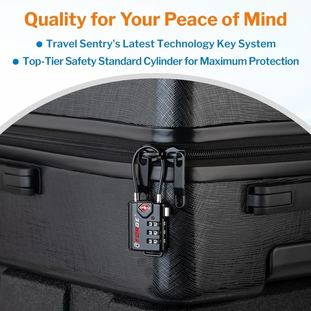 TSA Approved Cable Luggage Locks, Re-settable Combination with Black 2 Pack