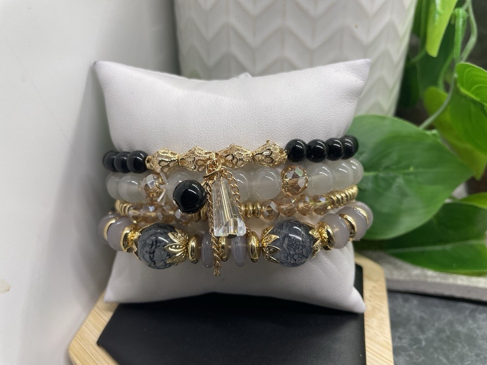 4” PC Handmade Boho Beaded Stackable 7” Plus Stretch Bracelet Set New B4793
