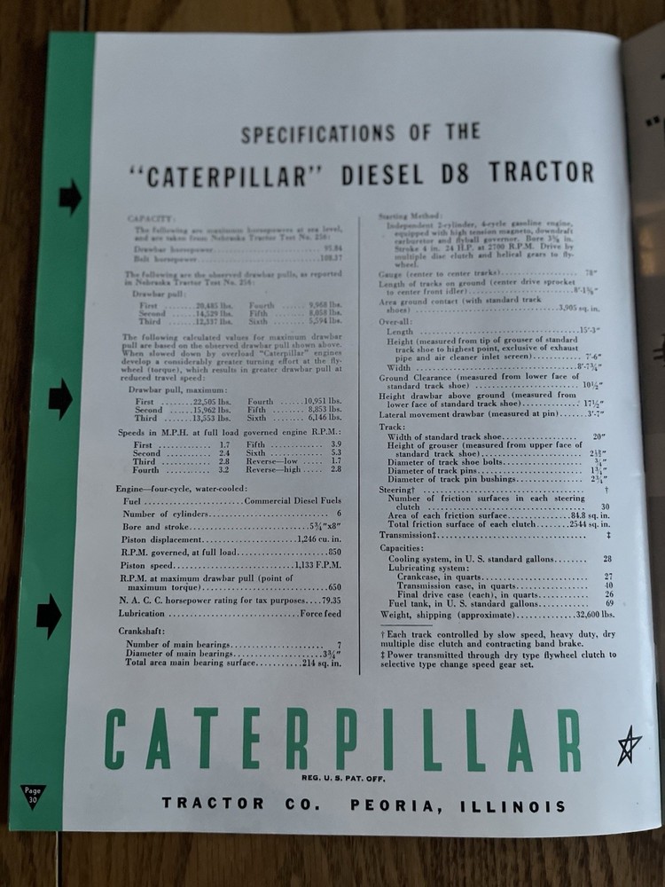 1930’s Caterpillar D8 Diesel Tractor Brochure
