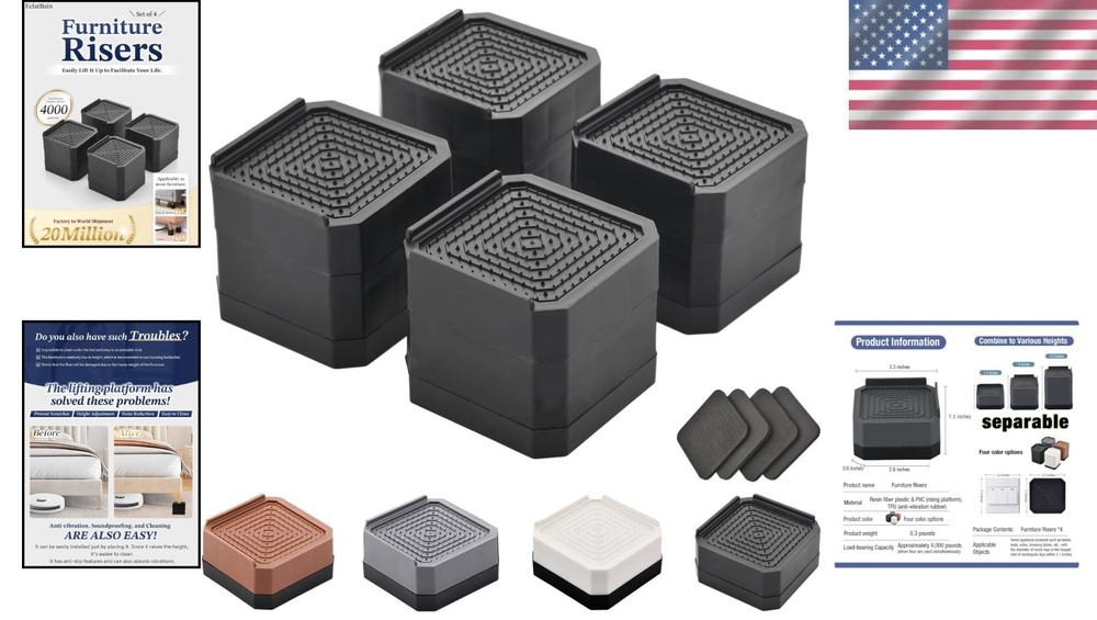 Furniture Risers - Stackable Bed Elevators for Stability and Storage