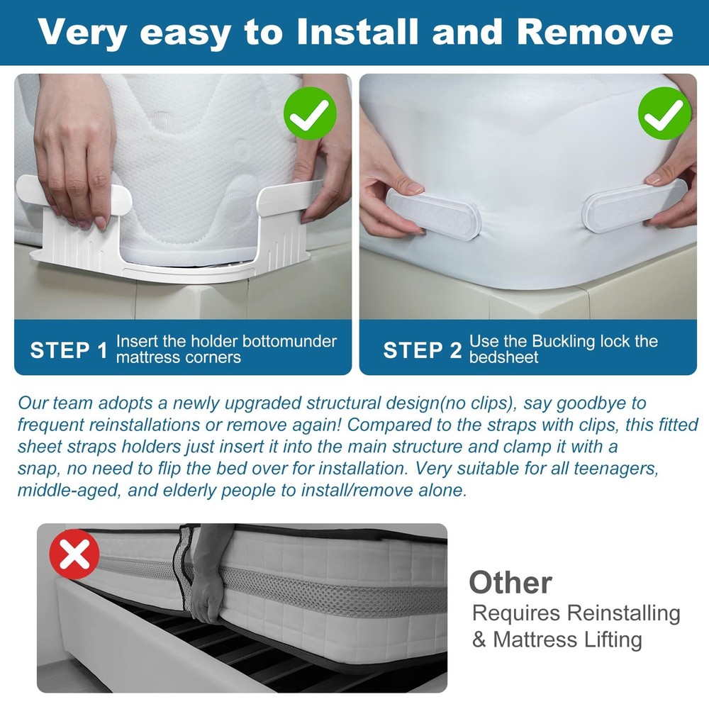 Bed Lock Sheet Holders Fit All Sheet Size, New Upgrade Sheet Straps Keep Sheets