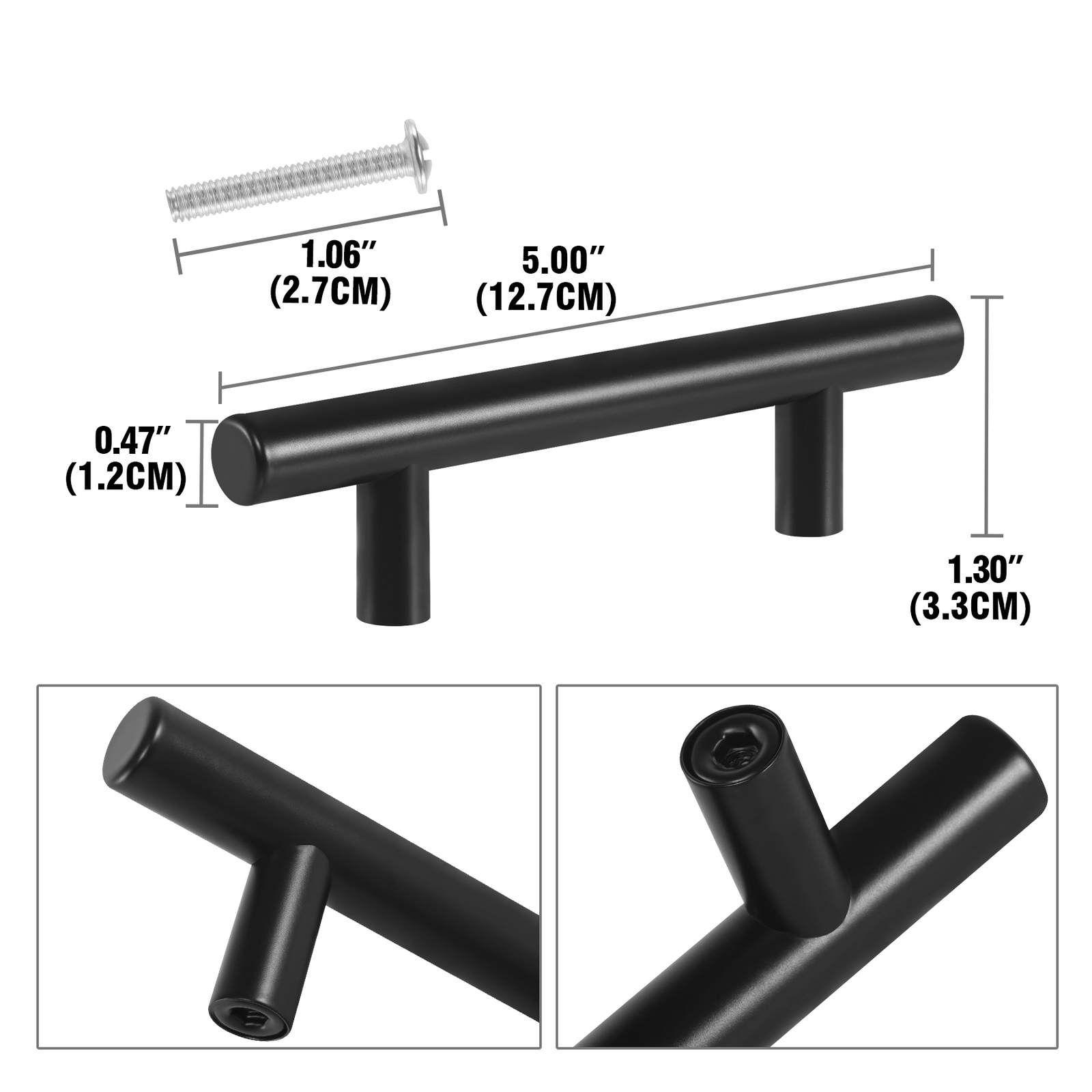 30 Pack Brushed Kitchen Cabinet Pull Stainless Steel Black Drawer T-Bar Handles