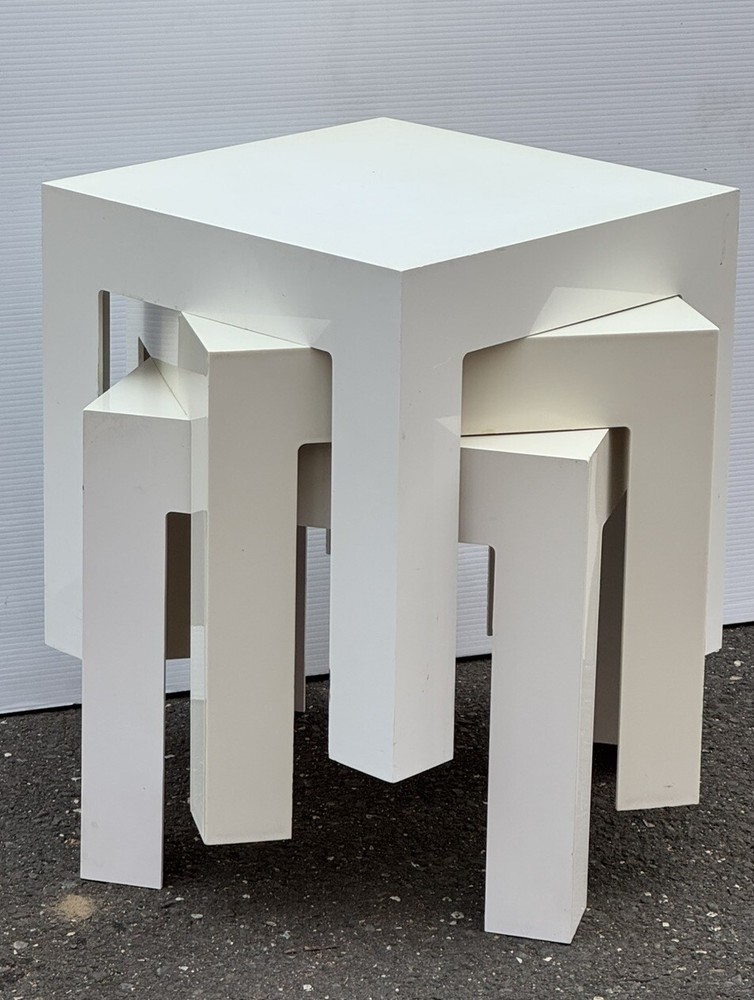 Vintage Mid Century MCM STACKING Parsons Plastic Square End Table SET 16”x16”