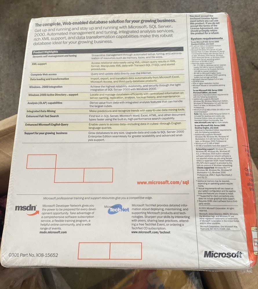 Microsoft SQL Server 2000 Standard Edition - Factory Sealed Free Shipping!!