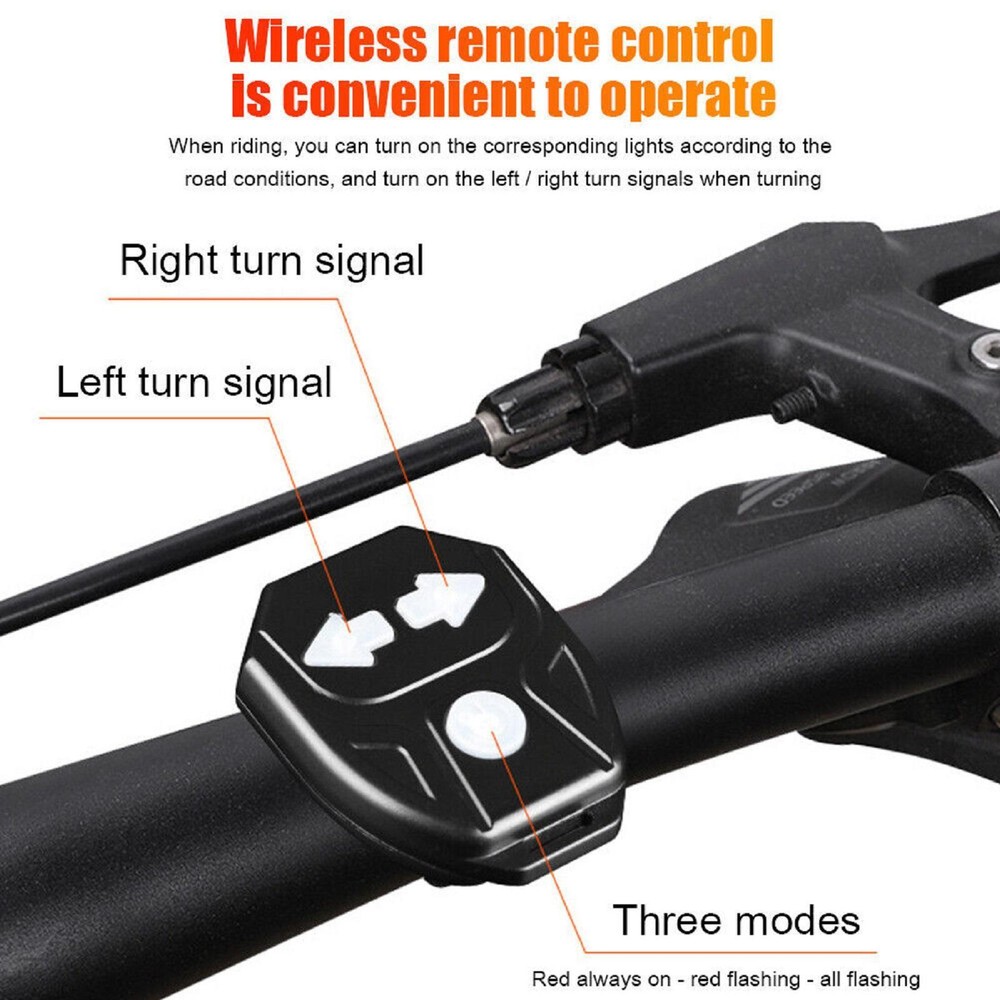 Bicycle Tail Light USB Wireless Remote Control Turn Signal Warning Lamp+Horn