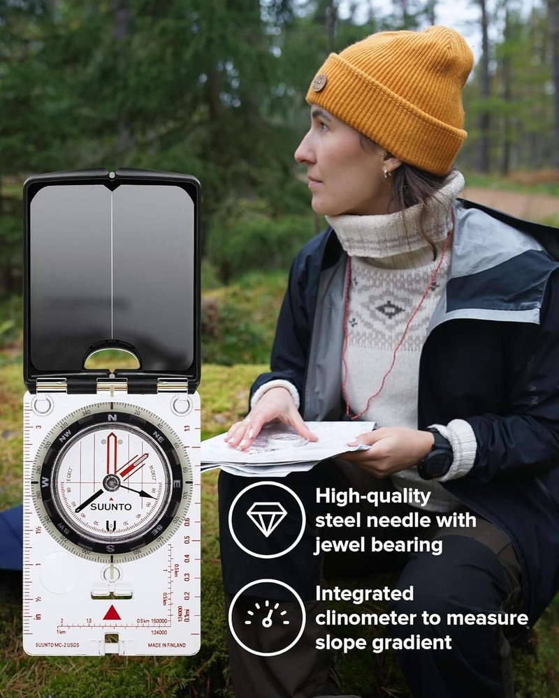 Portable Navigation Compass with Declination Adjustment and Clinometer Features