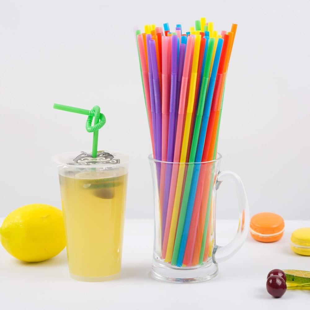 100 Pcs Colorful Extra Long Plastic Drinking Straws Bendable Disposable Straws