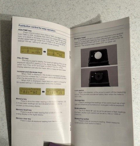 Minolta Light Meter brochure EUC! Much Information Here!