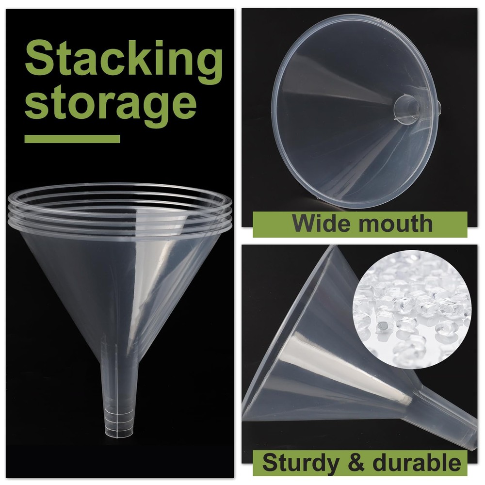 6 Pack Plastic Funnels, 4.6 Inch Multi-Purpose Clear Plastic Funnels with Lon...
