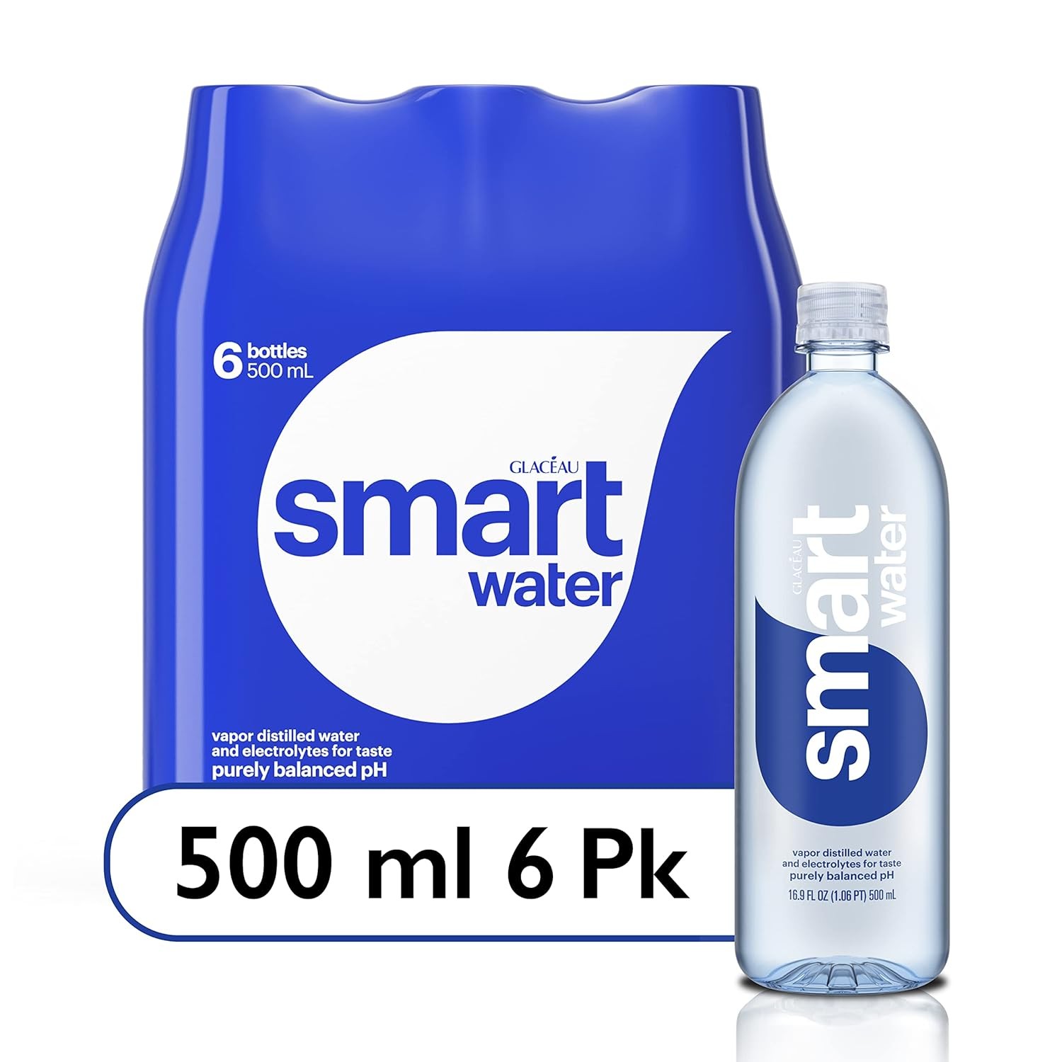 Smartwater 16.9 Fl Oz Pack of 6 Vapor Distilled Premium Bottled Water
