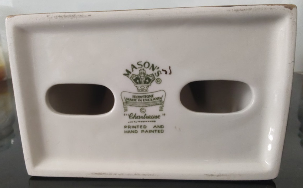 Masons Chartreuse Ironstone 8" Carriage Mantle Clock . The clock does not work.