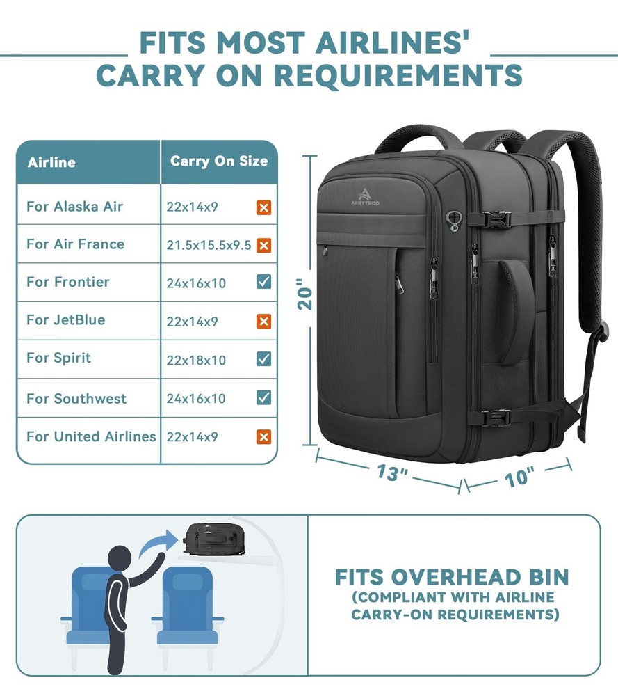 Travel Backpack, 50L Expandable Extra Large Laptop Backpack, Carry On Backpac...
