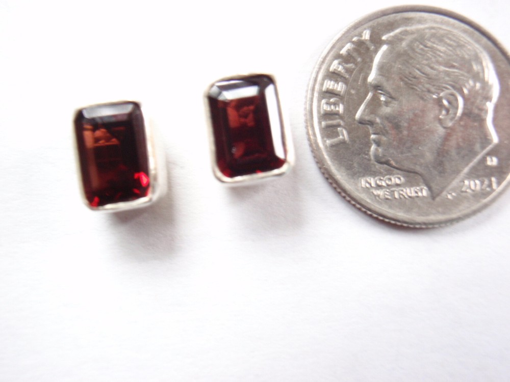Faceted Garnet Rectangle Stud Earrings 925 Sterling Silver