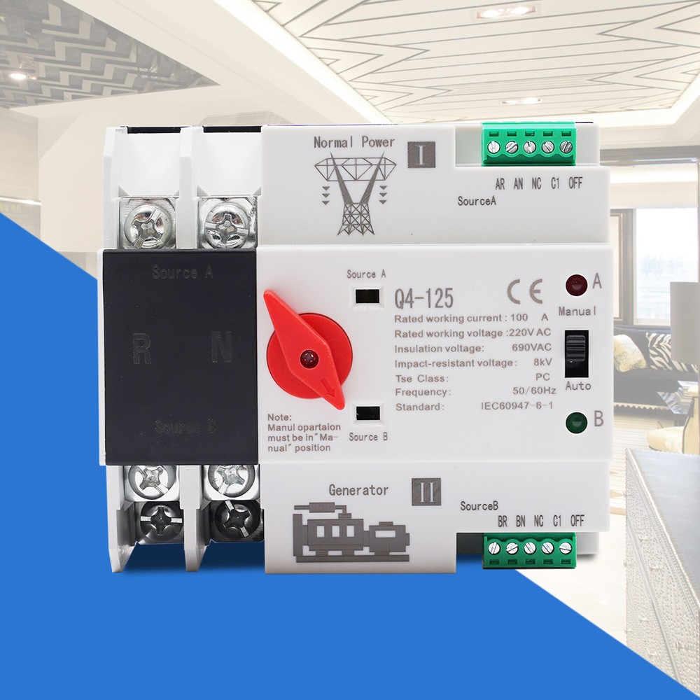 2P 100A Dual Power Automatic Transfer Switch Power Generator Changeover Switch