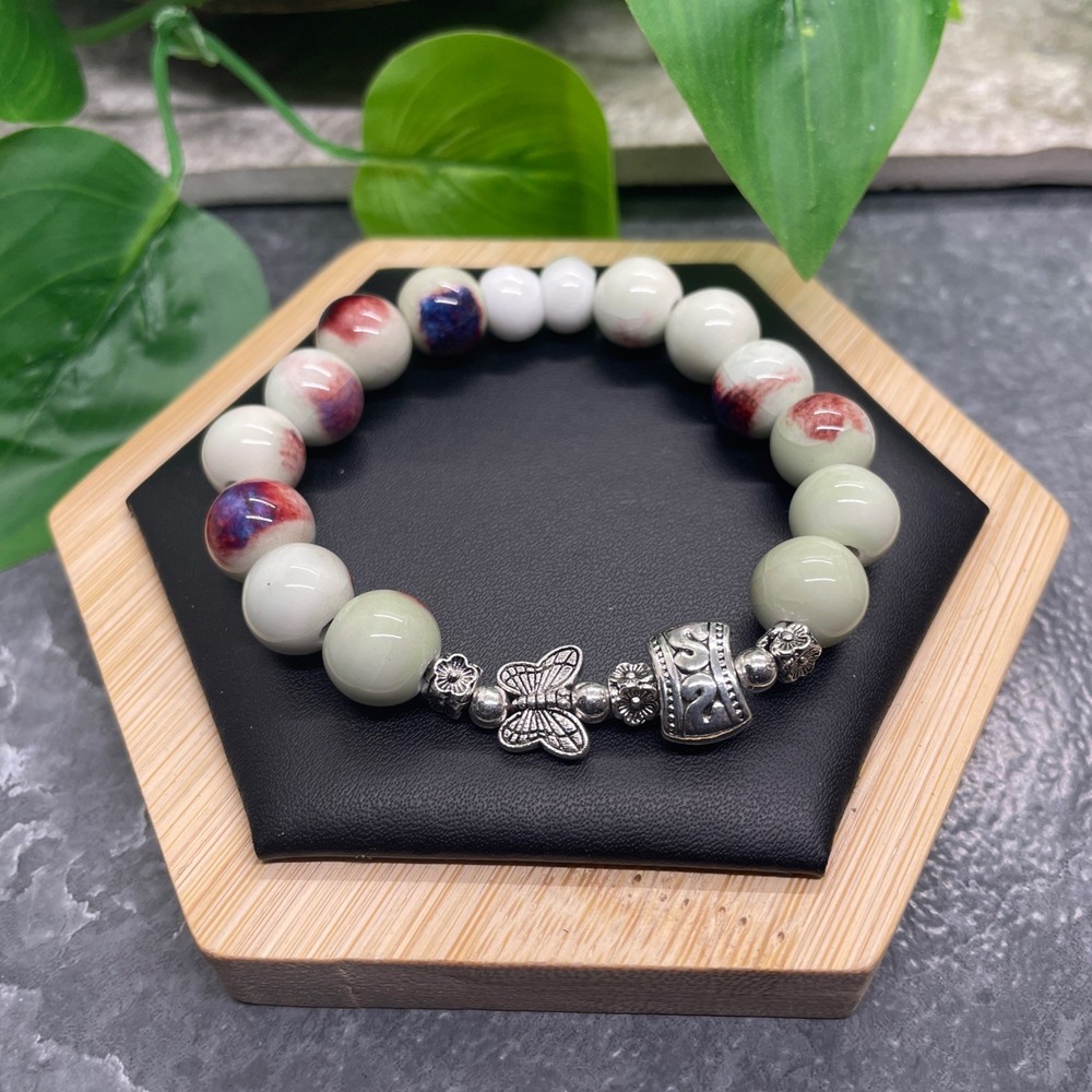 Handmade Ceramic Bead Beaded Stackable 6.25” Plus Stretch Bracelet New B525