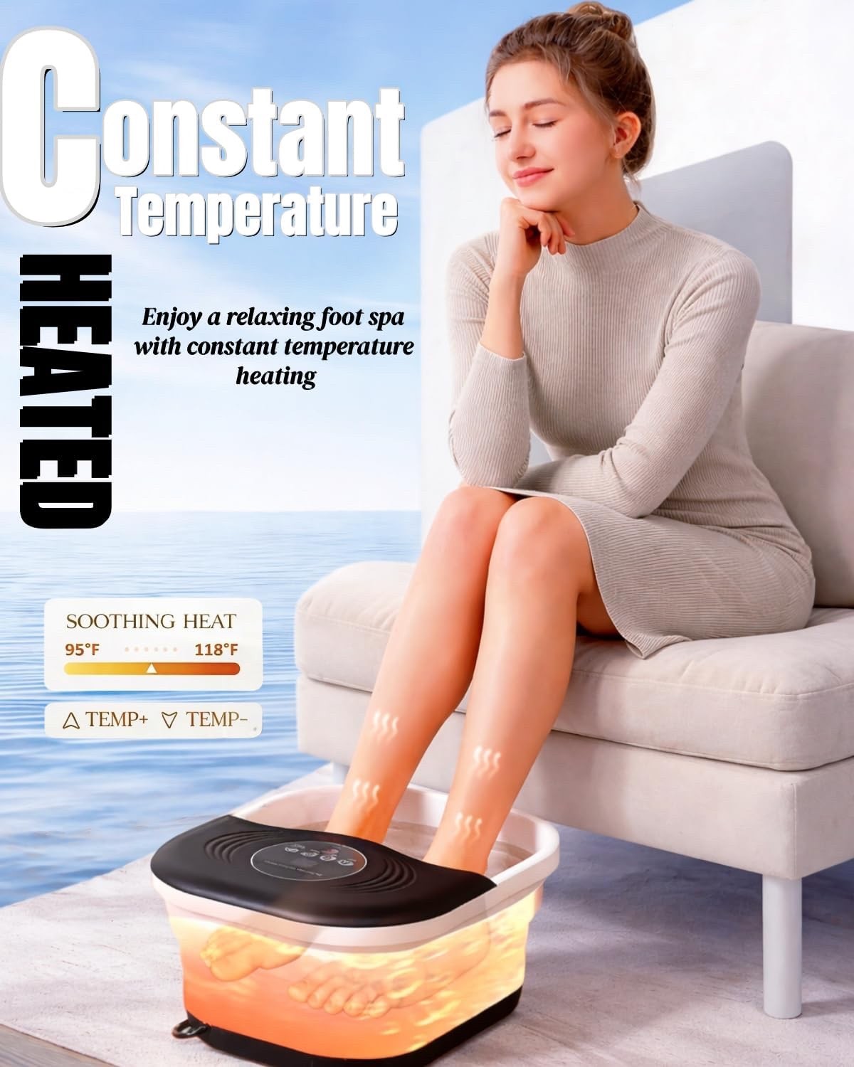 SPA4PIEDS Collapsible Heated Foot Spa w/ Bubble & Red Light Temperature Control