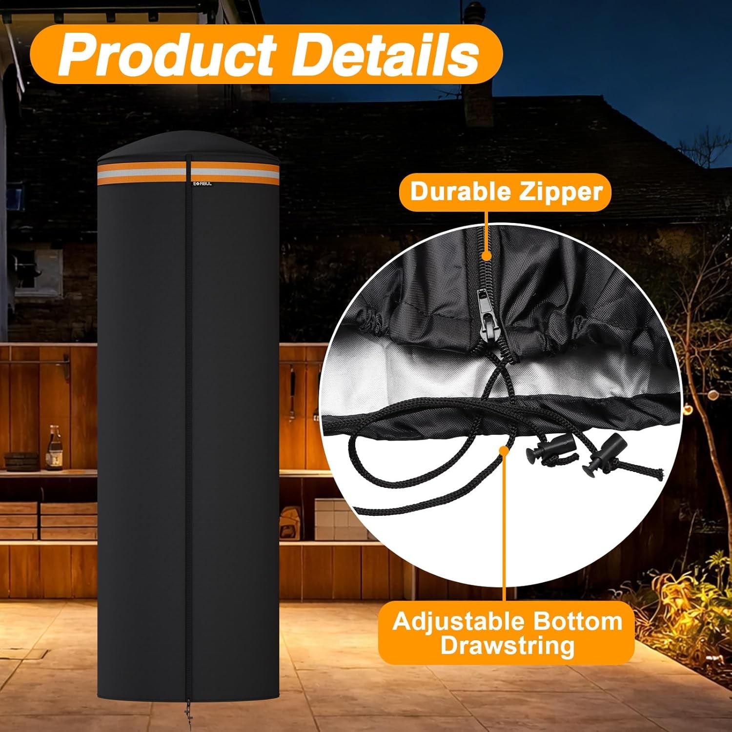 1x Full-Length Outdoor Patio Heater Cover for Spiral Flame LPG Patio Heaters