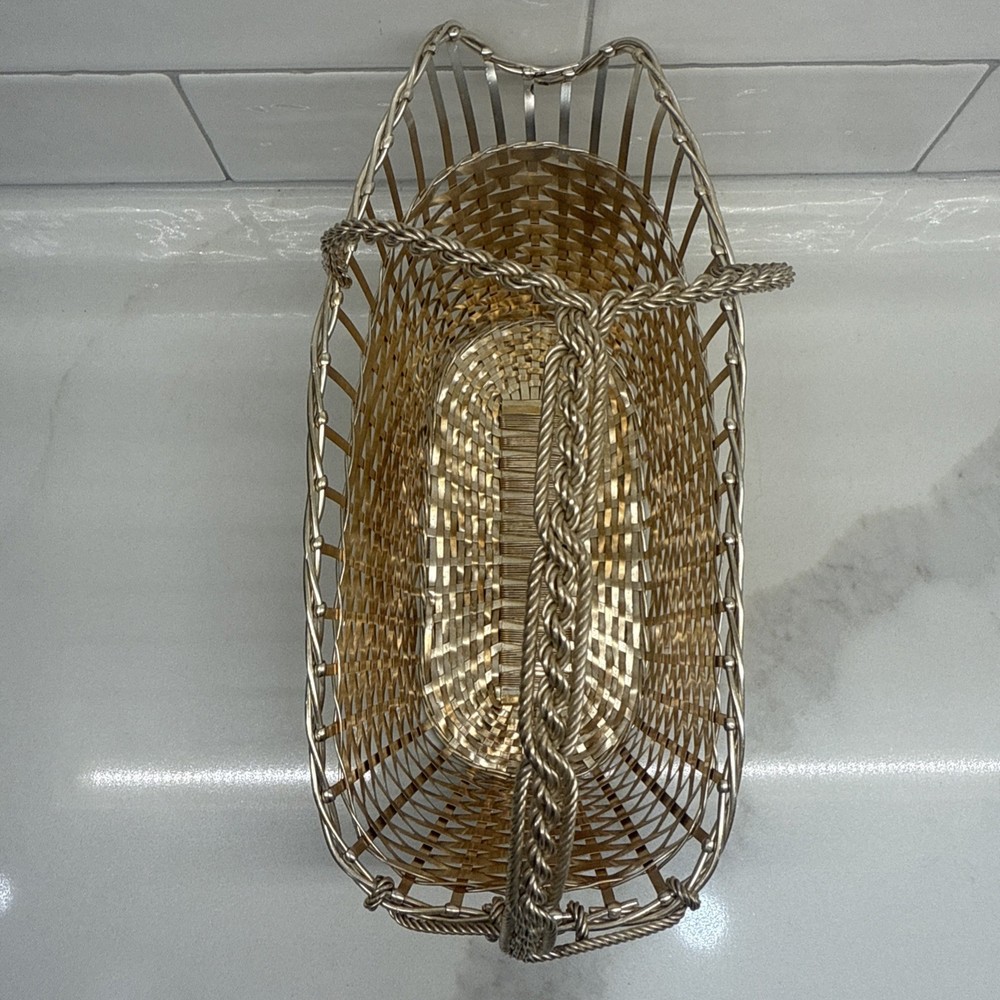 William Adams France Silverplate Wine Bottle Holder Woven Basket Vintage