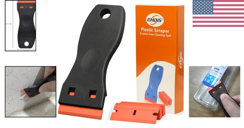 Safe Non-Scratch Plastic Razor Scraper Tool - 1.5" with 10 Replacement Blades