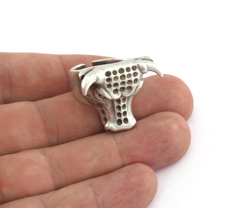 Bull Head Adjustable Ring Raw Brass or Plated (8US ) 963