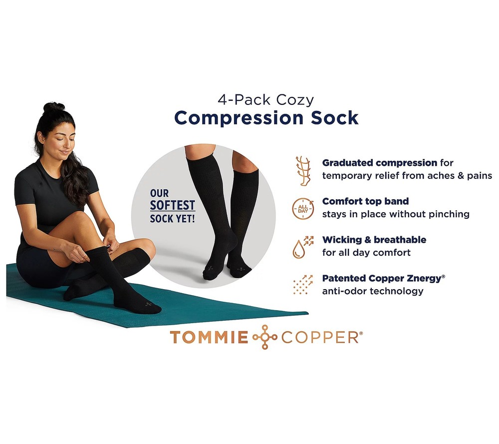Tommie Copper Basic 4Pk ErgoFit WOTC Compression Socks - X-Large