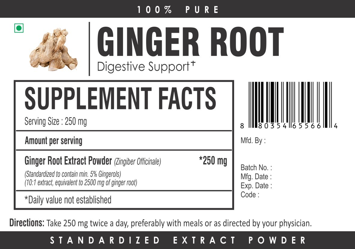 PREMIUM Ginger Root Extract Powder PURE 5% Gingerols Supports Digestive System