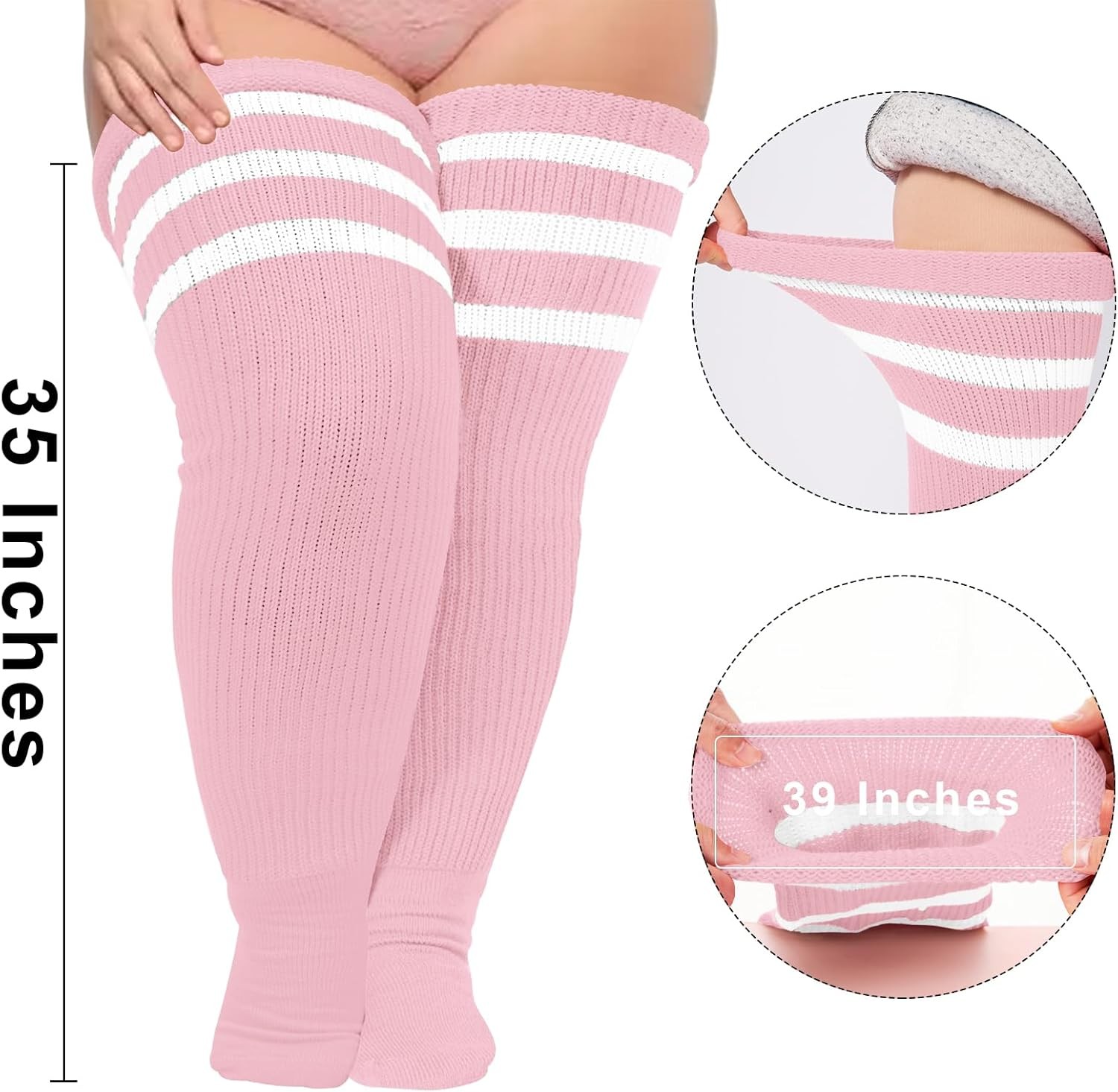 Plus Size Thigh High Socks for Thick Thighs, Extra Long Women Striped Over Knee