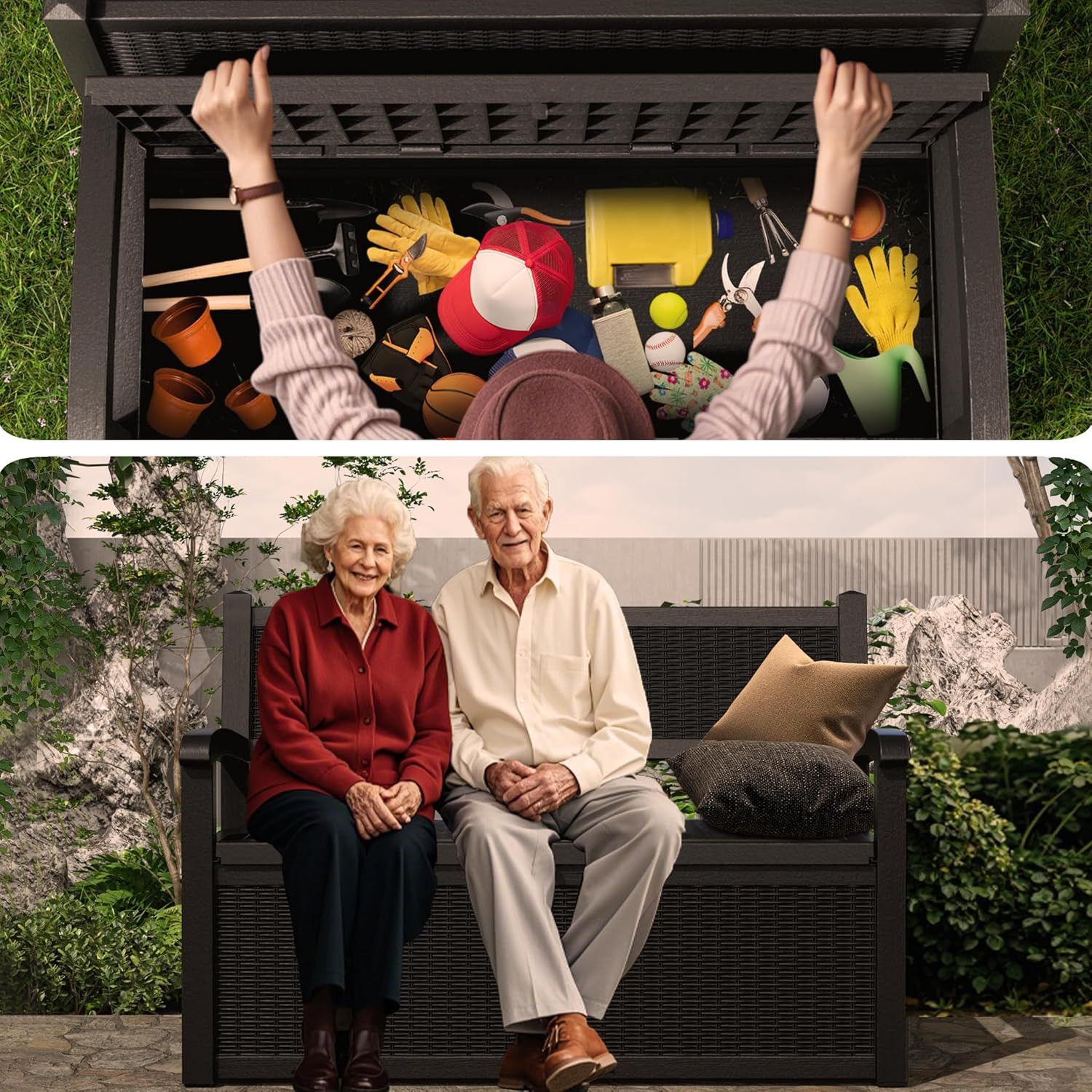 80 Gallon Outdoor Storage Bench Deck Box Waterproof Lockable,Outdoor Storage Fur