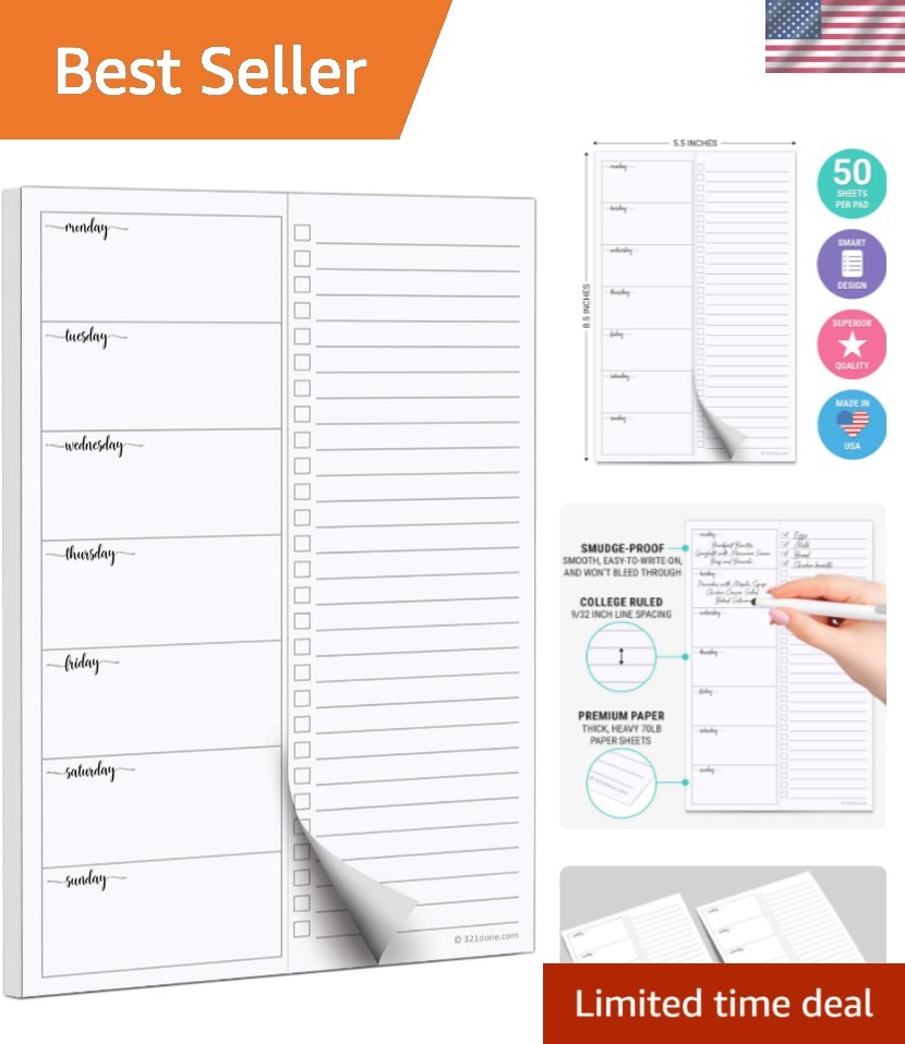 Weekly Plan with Checklist Notepad – 50 Sheets 5.5x8.5 Small –  - Two Column,...