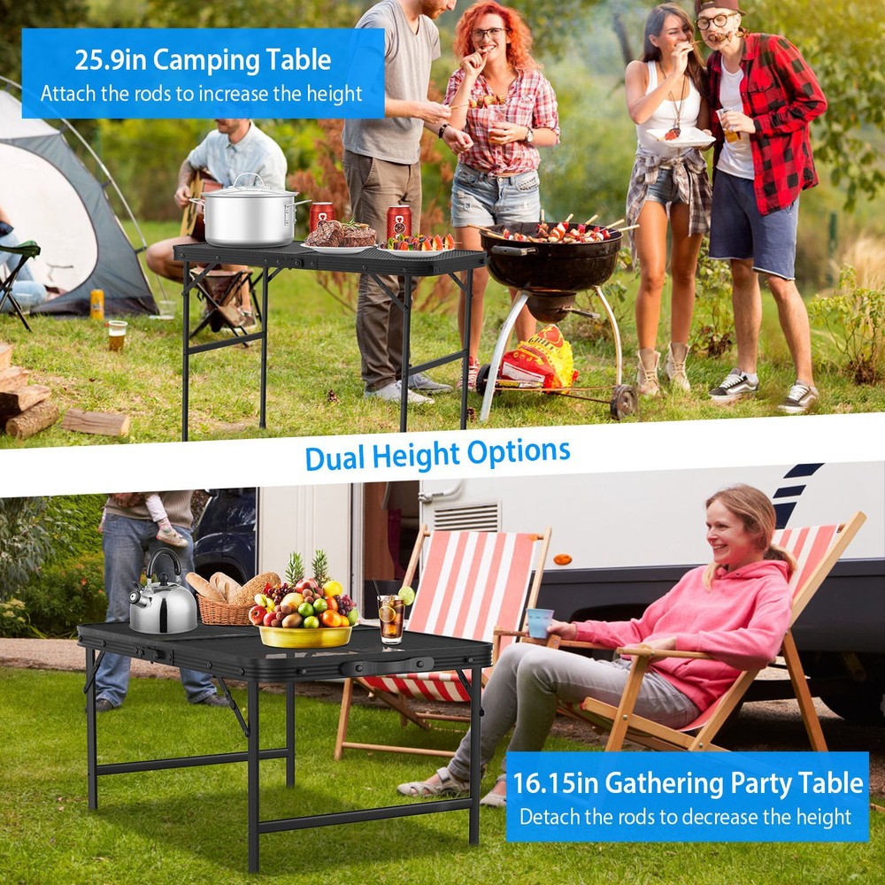 Foldable Camping Table Collapsible Picnic Aluminum Grill Stand Adjustable Table
