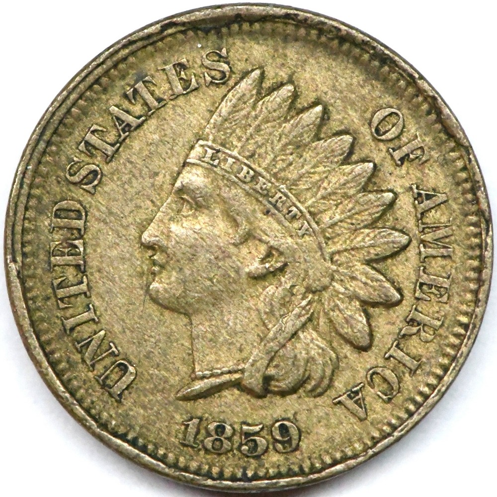 1859 Indian head cent with die cuds