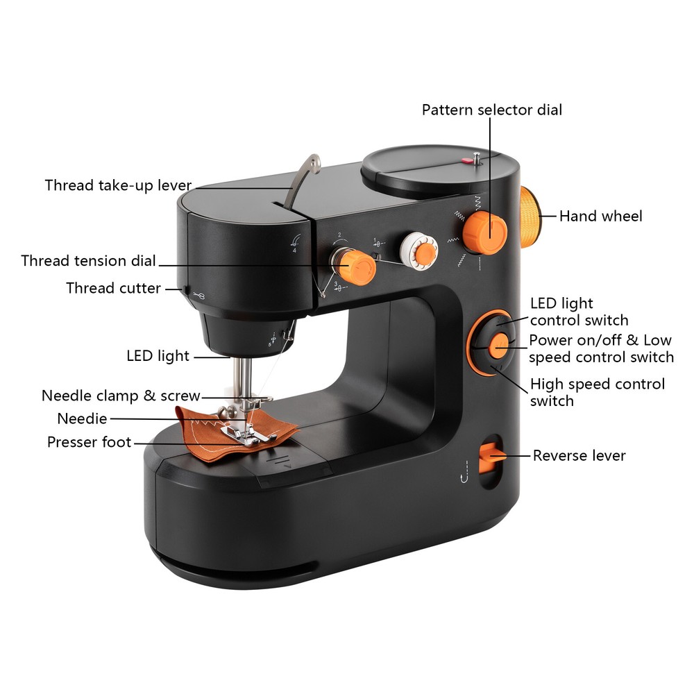Black Mini Sewing Machine for Beginner Dual Speed Portable Sewing Machine