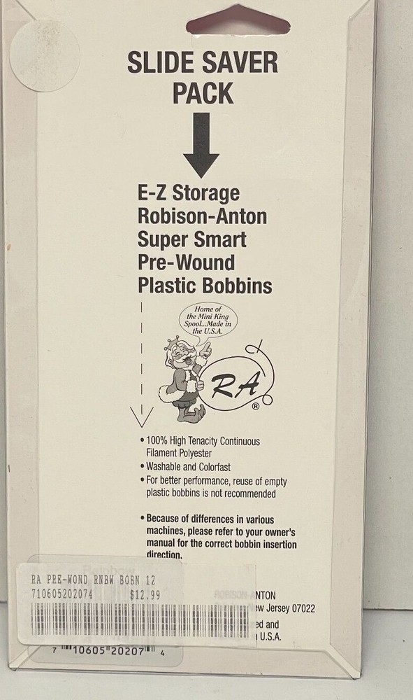 Robison-Anton Embroidery Thread Pre-Wound Plastic Bobbins 12 Pack Multicolor